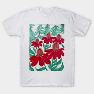 Red Spikey Flowers T-Shirt